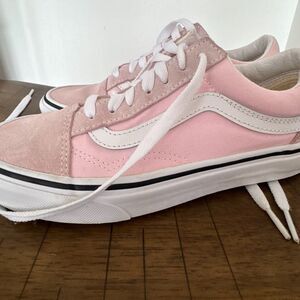Vans Old Skool Pink White Suede Canvas Sneakers Womens 6 Mens 4.5 Classic Skate